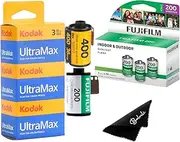 Balveli Fujifilm 200 & Ultramax 400 35mm Film 3-Pack Bundle with Balveli Microfiber Cloth, 36exp (6 Total) for 35mm Film Cameras