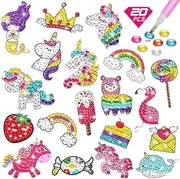5D Diamond Painting Art Stickers for Kids, 20 Pieces, Uni-Corn Mermaid Rainbow Design, Self-Adhesive Gems Painting Kit for Children Dairy School Supplies Decorations