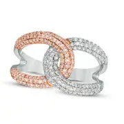 0.75 CT. T.W. Pink and White Natural Diamond Interlocking Loops Ring in Solid 14K Two-Tone Gold