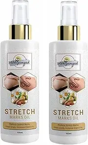 Abhigamyah Stretch Care Oil to Minimize Stretch Marks & Even Out Skin Tone - Blend of 6 Oils with Rosehip Calendula & Sea Buckthorn Oils - No Parabens, Silicones, Mineral Oil & Color - 100ml pack of 2