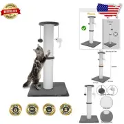 Heavy-Duty Cat Scratching Post with 34-Inch Height & Vibrant Hanging Ball - Grey