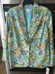 Skye’s The Limit Floral Blazer Jacket X/L Rayon Linen Blend Aqua Floral Lined
