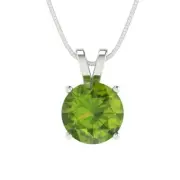 2.5 Round Cut Peridot Solitaire Pendant Necklace 16" chain 14k White solid Gold
