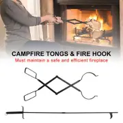 2PCS Hearth Tool Fireplace Set Fire Tools Set Campfire Tongs Fire hook Black,