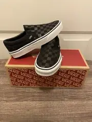 Vans Classic Slip-On Checkerboard Shoes Black/Black US Men 4.5/ US Women 6 NIB