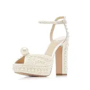 Nevenka Luxury Pearl Platform Heels Open Toe Heeled Sandals for Wedding Prom