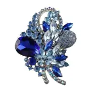 Cobalt Blue Rhinestone A/B Crystal Cluster Brooch Bouquet Silver Tone
