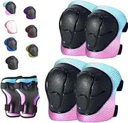 Kids/Youth Knee Pads for Kids 3-14Years Boys Girls 6 in 1 Kids Protective Gear Set Adjustable Knee Pads, Elbow Pads, for Skating Cycling Bike Rollerblading Scooter Roller Skates