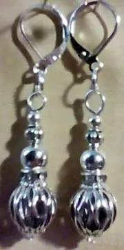 Ornamental Style Carved Ball On 925 stamped Lever Back Earrings