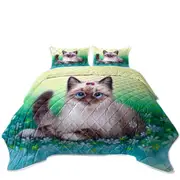Stunning Cat Painting Ladybugs and Kitten Coverlet