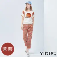 在飛比找momo購物網優惠-【YIDIE 衣蝶】帽子圖案格紋長褲套裝-柑(上下身分開販售