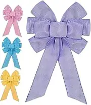 ERINGOGO 4pcs Decorative Bow Large Blue Yellow Wreath Bow DIY Spring Bows Easter Ribbon Bows Pink Ribbon Bow DIY Spring Ribbon Bow Purple Colorful Easter Bows Tree Premade Topper Polyester