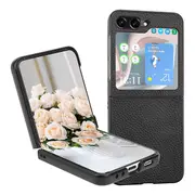 ZUSLAB Galaxy Z Flip 5 Case Leather Anti-Drop Shockproof Ultra Thin Slim Durable Protective Phone Cover for Samsug (2023) - Black