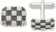 [JewelryWeb] 925 Sterling Silver Oxidized Brushed and Polished Checkerboard Cuff Links 13.1x16.1mm Wide