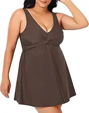 [Sovoyontee] Women Plus Size Tankini Swimsuit Two Piece Flowy Swimdress Tummy Control Bathing Suits Twist Front Swimwear