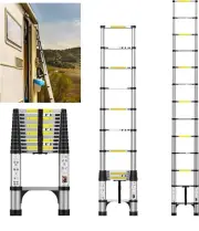 12.5FT Telescoping Ladder, Aluminum Extension Ladder W/Non-Slip Feet, Portable R