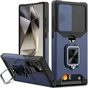 for Samsung Galaxy S24 Ultra Case, Areaphmet Galaxy S24 Ultra Case with [Card Holder] and Camera Cover with Built-in 360° Rotate Ring Stand Magnetic Magnet Phone Cover Case for S24 Ultra 6.8" Blue