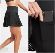 Athleta M MEDIUM A Game Mesh Skort 14" Black Tennis Skirt w Shorts Golf NWT