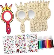 Hohopeti DIY Mirror Craft Kit Handheld Wooden Mirror for Boys and Supplies for Toddlers Princess Birthday Party Decorations