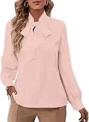 [Rooscier] Women's Bow Tie Neck Long Sleeve Buttton Cuff Chiffon Elegant Blouse