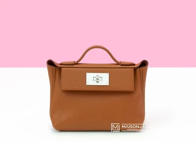 NEW HERMES MINI 2424 BAG GOLD BROWN PHW HANDBAG PURSE TOTE CLUTCH Many ways use