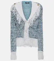 [Balmain] Balmain Fringed denim tweed jacket UK 12 blue