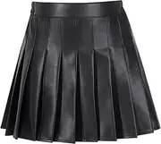 [Valcatch] Girls PU Leather Pleated Skirt Elastic High Waisted Skirts with Lining for Kids Teens Faux Leather Flowy Skater Mini Short Skirts 3-16Y