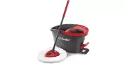 Microfiber Spin Mop Bucket Floor Cleaning System Telescopic Handle Easy Grip Red