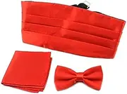 [MUGIVALA] Brand Formal Cummerbund Bow Tie Pocket Square Handkerchief Set for Men Solid Color Adjustable Tuxedo Wedding Party