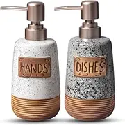 Hand and Dish Soap Dispenser Set, Farmhouse Ceramic Soap Dispenser for Kitchen Sink, 15 OZ Foaming Vintage Hand Wash Liquid Soap Dispenser for Bathroom Rustic Boho Modern Kitchen Decor Accessories