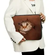 Cat In The Hole And Brown Leather 10-17" Laptop Bag Sleeve Case Cover Notebook