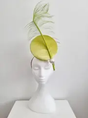Miss Leto. Womens Chartreuse headband fascinator with feather
