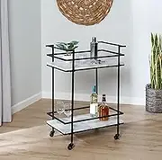 Honey-Can-Do Honey Can Do 2-Tier Rolling Bar & Serving Cart, Black & White Faux Marble CRT-09861 Black