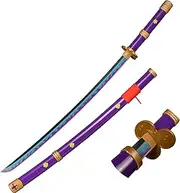 lkjad Wooden Sword Roronoa Zoro Katana, Anime Original Texture Japanese Samurai Sword, Sky Feather Slash, Purple Yama Enma Katana for Cosplay Collection 40 Inches
