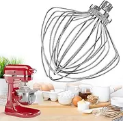 KN211WW Stainless Steel 11-Wire Whip Attachment for KitchenAid Bowl-Lift Mixer 7 Quart Bowl, Stainless Steel Whisk Replacement for Kitchen Aid Mixer, Dishwasher Safe, Egg Heavy Cream Beater.