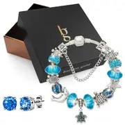 Boxed Pandora Inspired Full Set Beaded Charm Bracelet - Blue