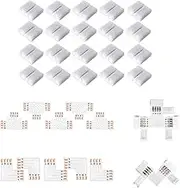 Amefil LED Strip Connector, 4 Pin Solderless Gapless 8mm Wide RGB L Splitter Right Angle T Shape for 3528 2835 Multicolor LED Strip Light