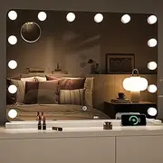 Hasipu 28" x 20" Vanity Mirror with Lights, Makeup Mirror with Lights and Magnification, Hollywood Mirror with 3 Color Modes, LED Make up Mirror, Light up Mirror with USB & Type-C Charging