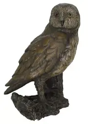OWL PERCHED ON TREE STUMP FIGURINE - GARDEN STATUE