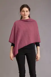McDonald Possum Merino Womens Poncho With Garter Detail-Heather