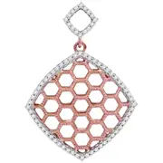 10k Two-tone Gold Round Diamond Honeycomb Square Pendant 1/5 Cttw