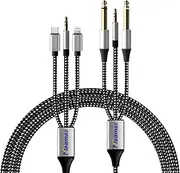 MFi Certified Lightning Type C Aux 3.5mm to 1/4” 6.35mm and Aux 3.5mm Audio Stereo Cable with Hi-Fi DAC Chip, RCA to 3.5mm, 3-in-1 Splitter Aux Audio Cord for iPhone, Speaker, Subwoofer
