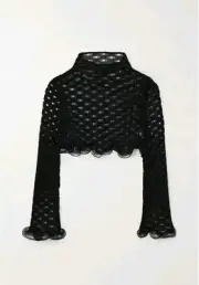 Burberry Ladies Black Long-Sleeved Black Couture Stretch Mesh Tulle Cropped Top