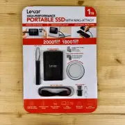 Lexar SL500 1TB Portable SSD Mag-Attach USB-C USB-A 2000MB/s IP54 NWT