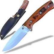 Bushcraft Carbon Steel Fixed Blade Knife With Leather Sheath - Outdoor Full Tang Camping Knife