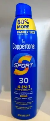 Coppertone Sport SPF 30 4 in 1 performance Sunscreen 8.3 oz
