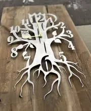 Large Whimsical Metal Tree Clock, 24-inch Steel Clock, Owl and Moon