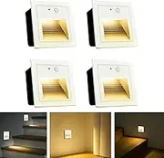 Arotelicht 4Pack 3W LED Recessed Wall Light with Motion Sensor, Step Lights IP65 Waterproof, Night Light with Motion Sensor, Auto On & Off, Indoor Bedroom Kitchen Stairs, Balcony Corridor, Warm White