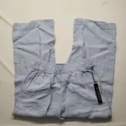 Tahari Linen Pants Womens Small Blue Wide Leg Crop Elastic Beach Coastal Boho