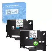 2 Pack Black on White Label Tape P-Touch Compatible for Brother TZ 231 TZe 231